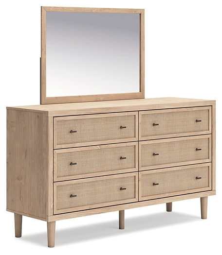 Cielden  Upholstered Bed With Roll Slats, Dresser And Mirror