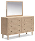 Cielden  Upholstered Bed With Roll Slats, Dresser And Mirror