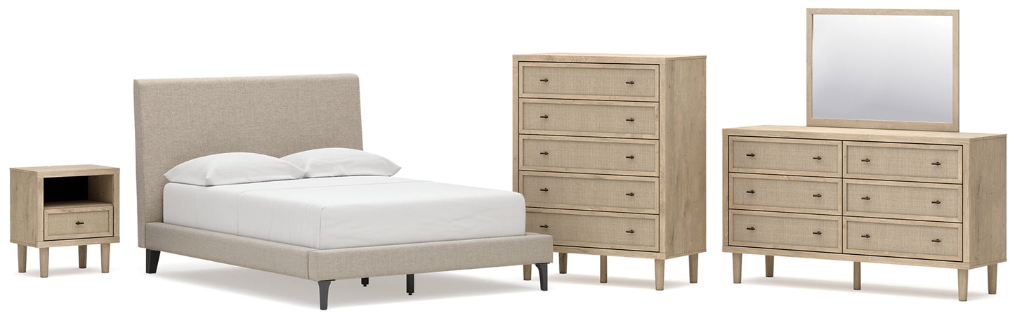 Cielden  Upholstered Bed With Roll Slats, Dresser, Mirror, Chest And Nightstand