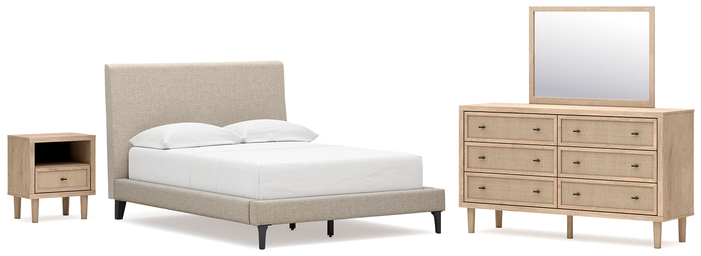 Cielden  Upholstered Bed With Roll Slats, Dresser, Mirror And Nightstand
