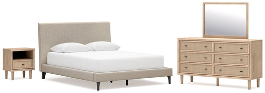 Cielden  Upholstered Bed With Roll Slats, Dresser, Mirror And Nightstand