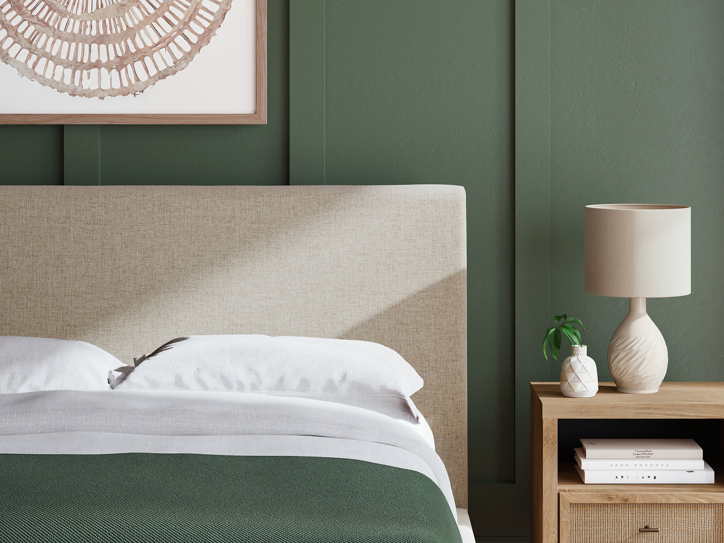 Cielden  Upholstered Bed With Roll Slats, Dresser, Mirror And Nightstand