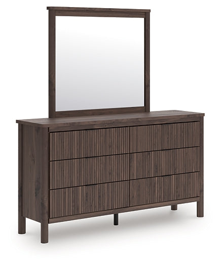 Pamytta  Upholstered Panel Bed, Dresser And Mirror