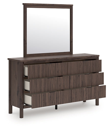 Pamytta  Upholstered Panel Bed, Dresser And Mirror