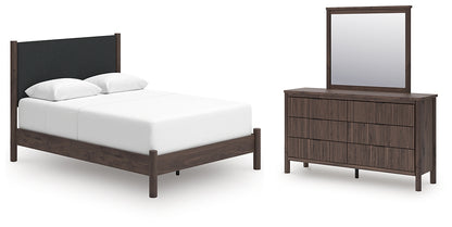 Pamytta  Upholstered Panel Bed, Dresser And Mirror