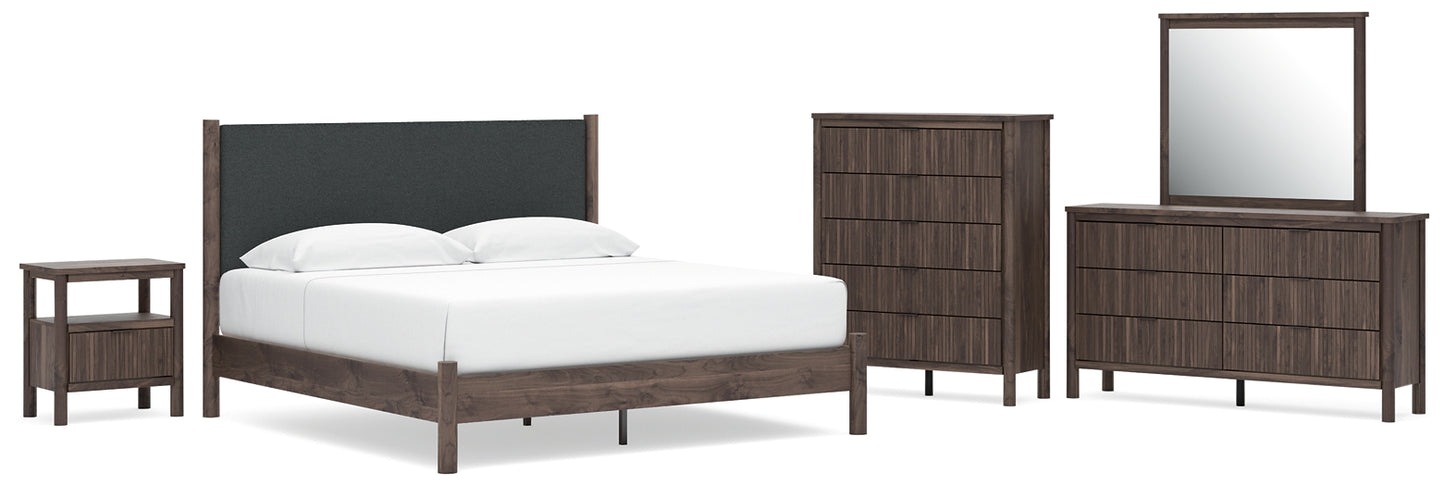 Pamytta  Upholstered Panel Platform Bed, Dresser, Mirror, Chest And Nightstand