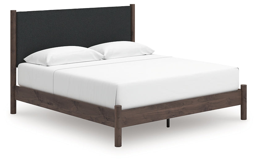 Pamytta  Upholstered Panel Platform Bed, Dresser And Mirror