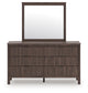 Pamytta  Upholstered Panel Bed, Dresser And Mirror