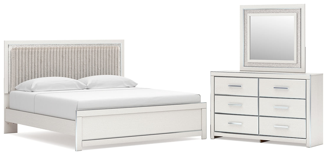 Zuraleus  Upholstered Panel Platform Bed, Dresser And Mirror