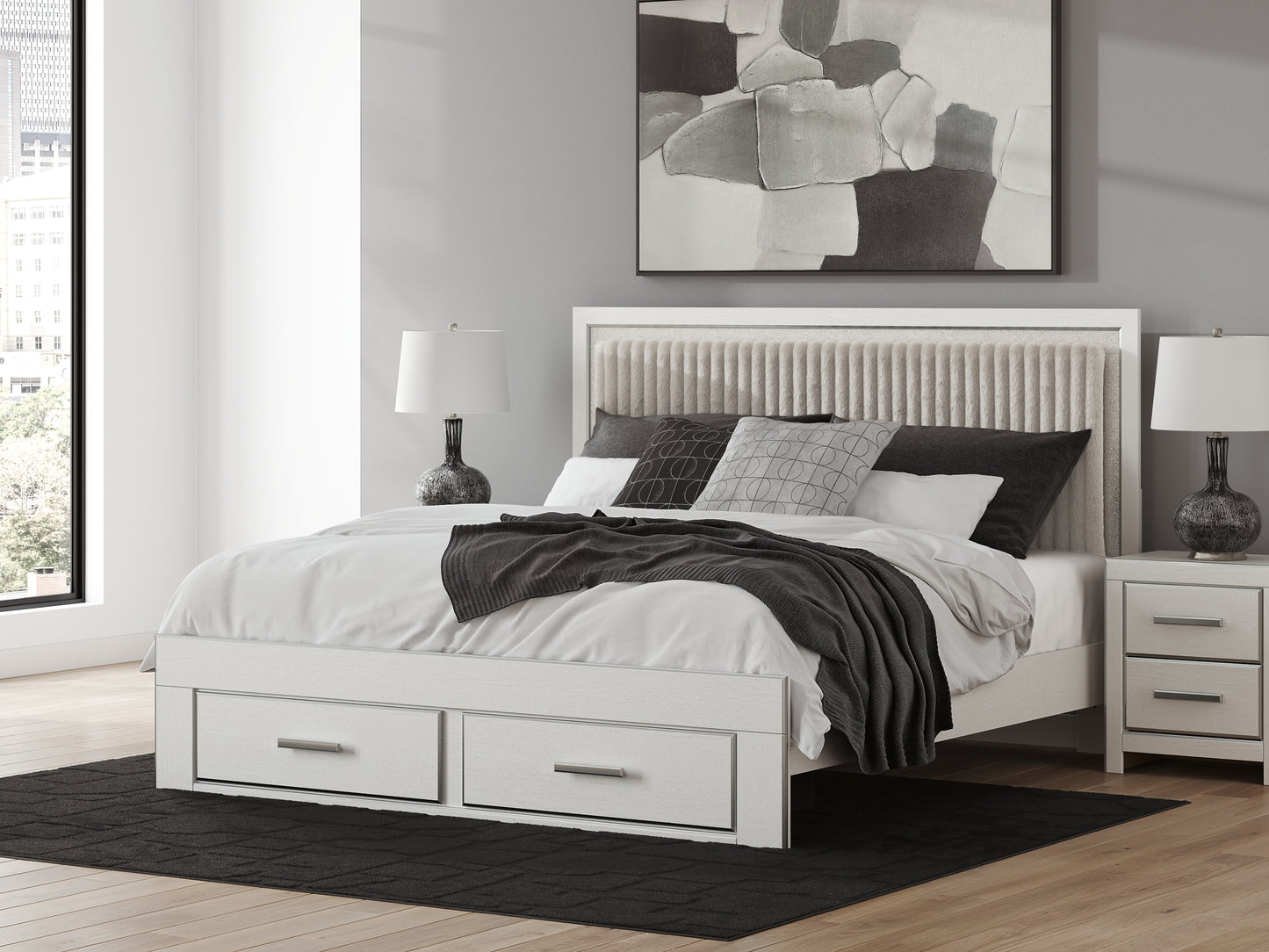 Zuraleus  Upholstered Panel Platform Storage Bed, Dresser And Mirror