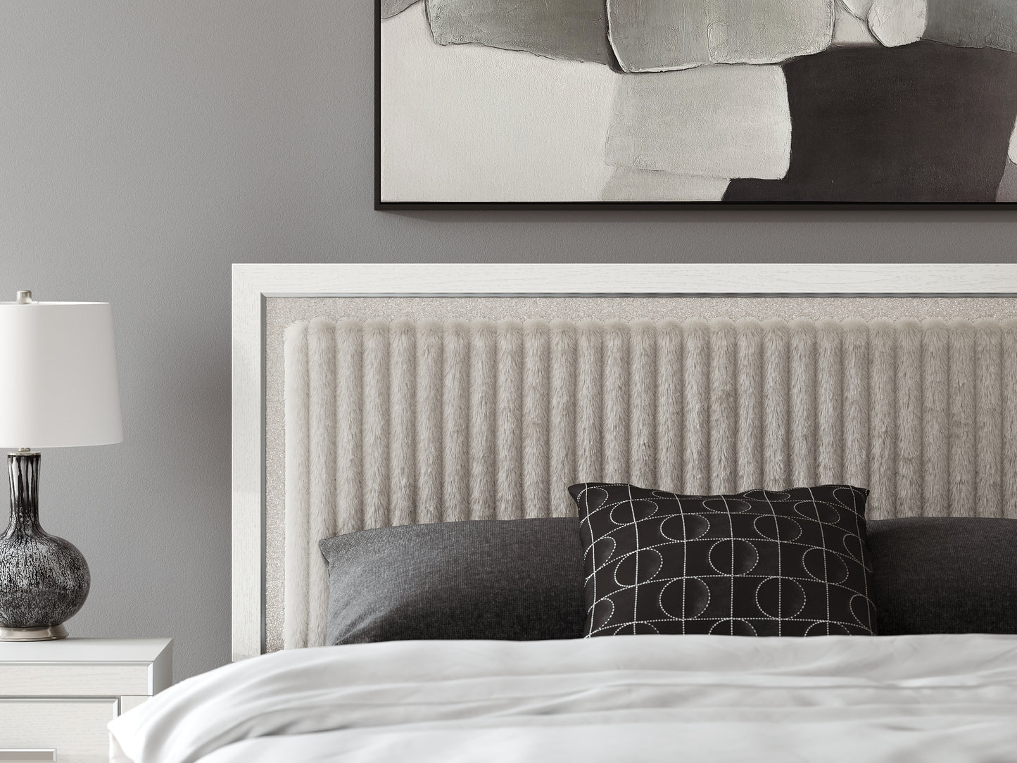 Zuraleus  Upholstered Panel Platform Storage Bed, Dresser And Mirror