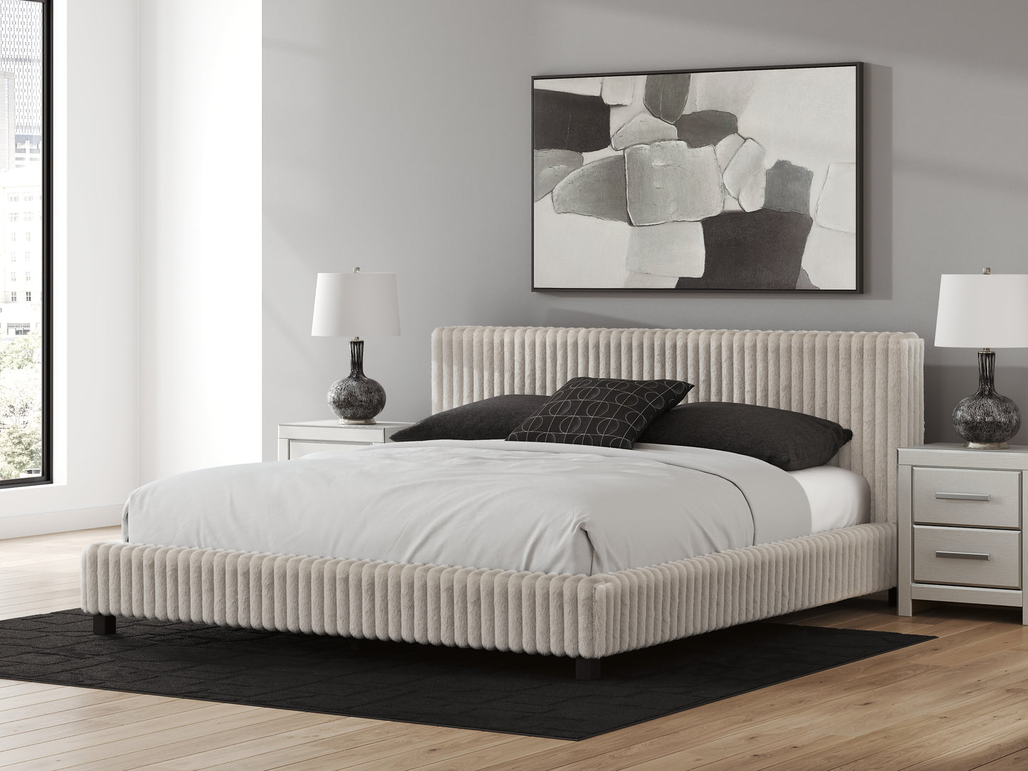 Zuraleus California  Upholstered Bed, Dresser, Mirror And Nightstand