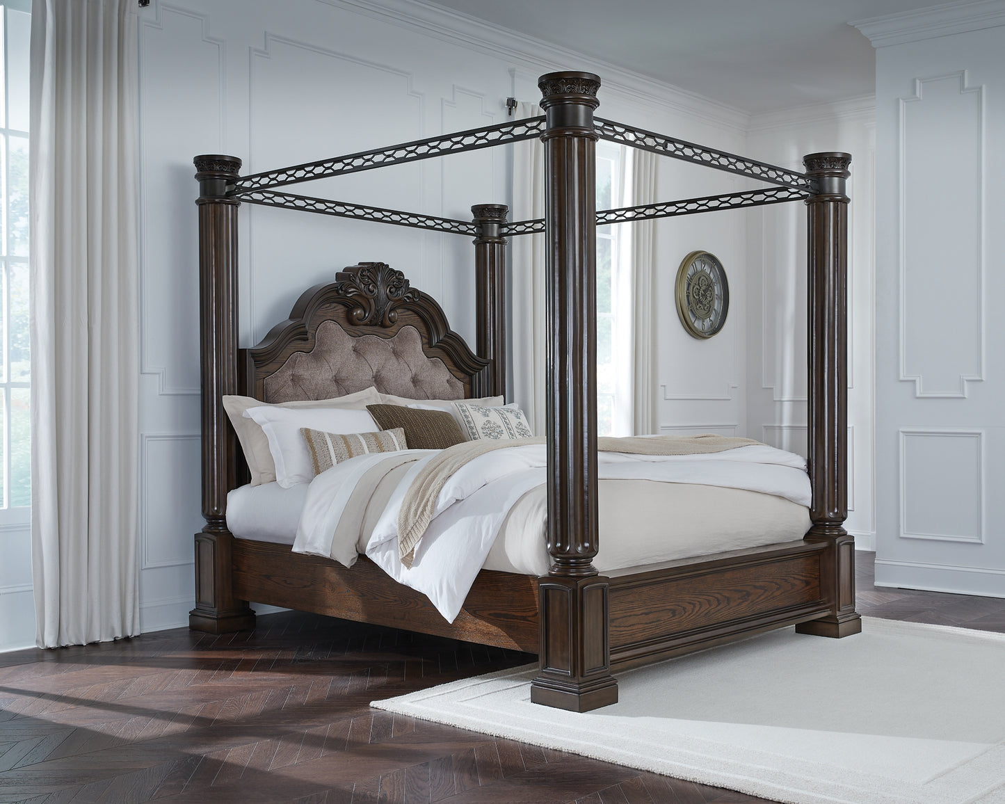 Maylee  Canopy Bed, Dresser And Mirror