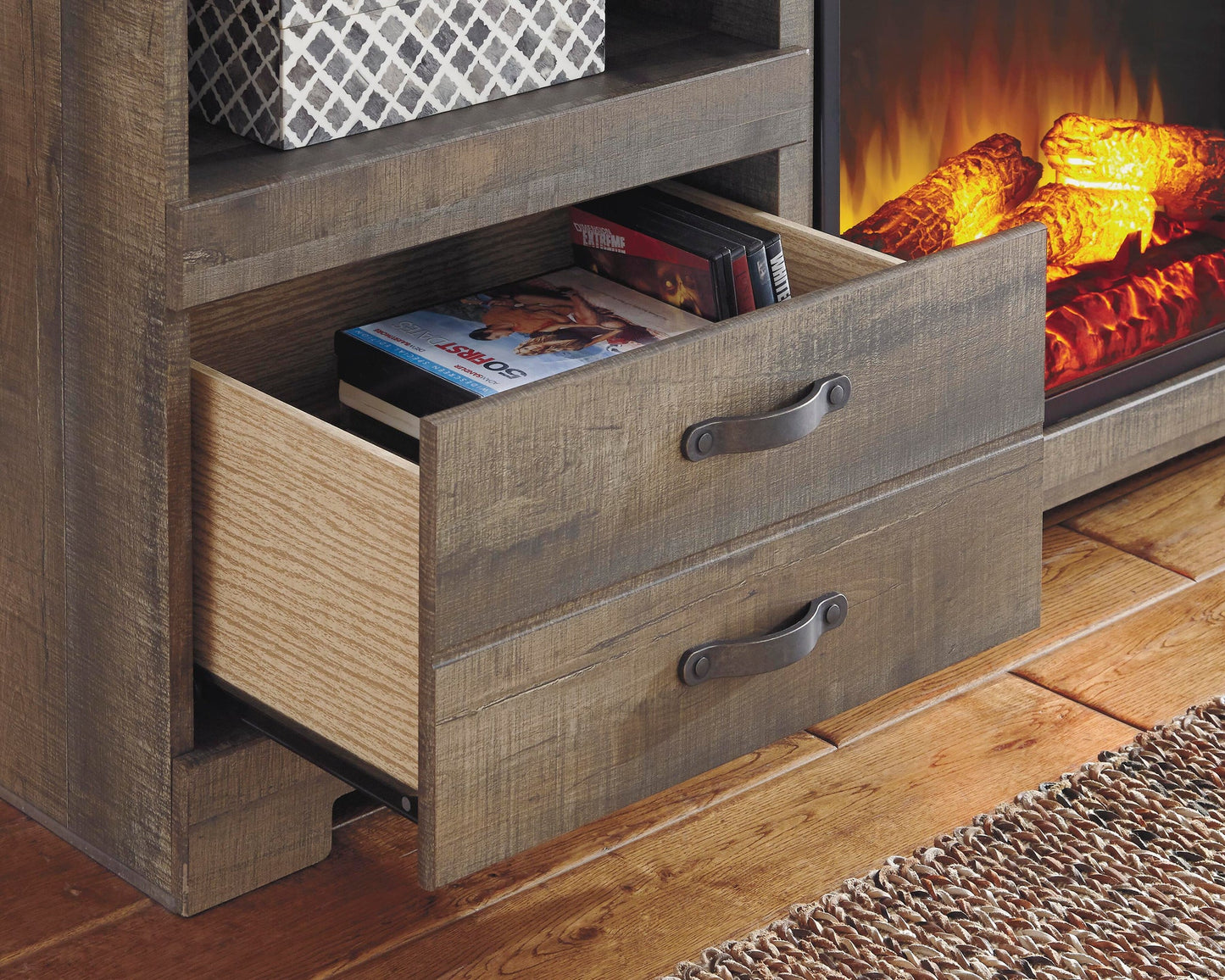 Mueble de TV Trinell de 63" con chimenea eléctrica