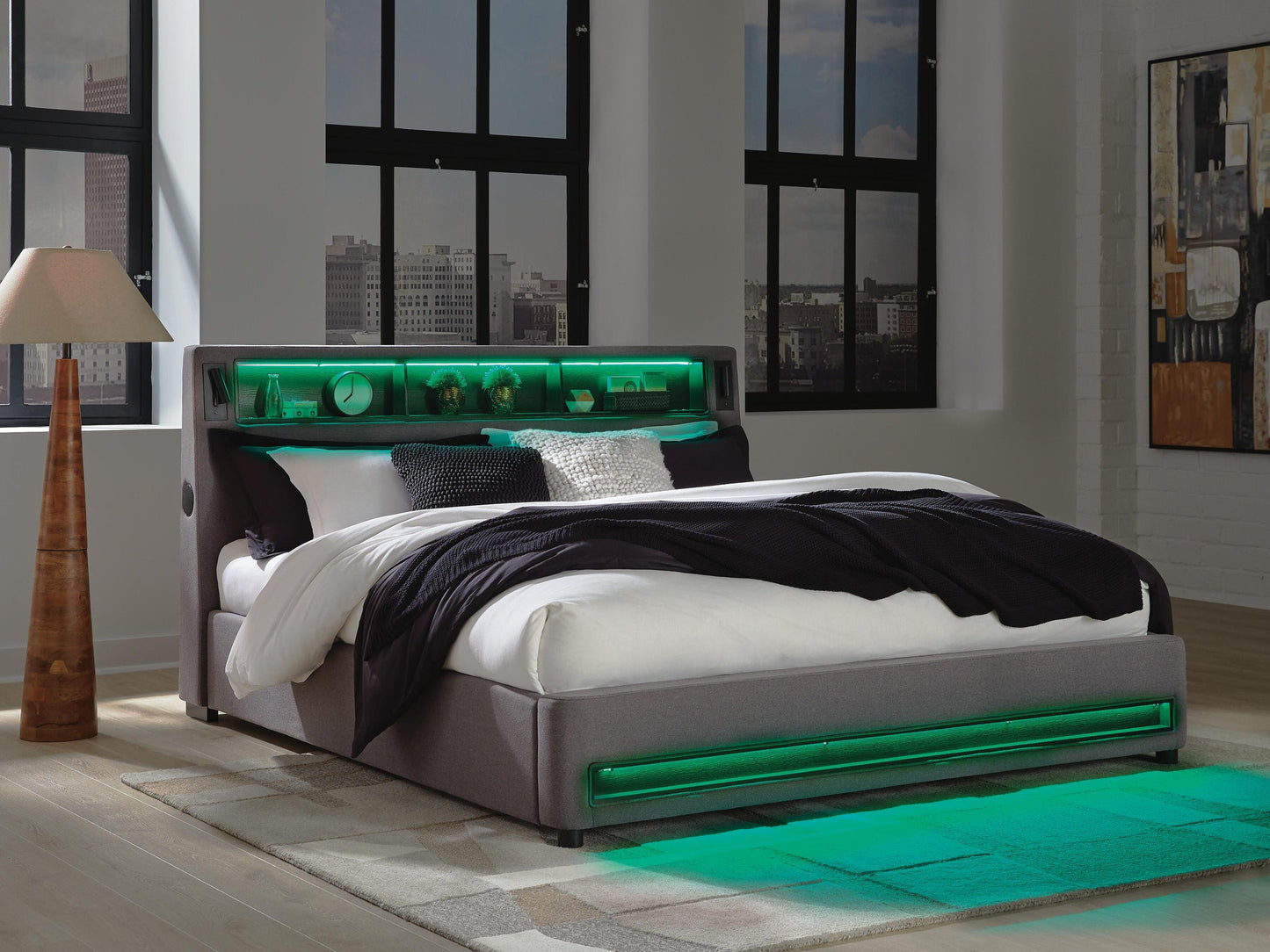 Verishaw  Upholstered Bed With Wireless Audio