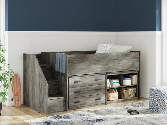 Frandern  Loft  Bed With Bookcase And Drawer Storage