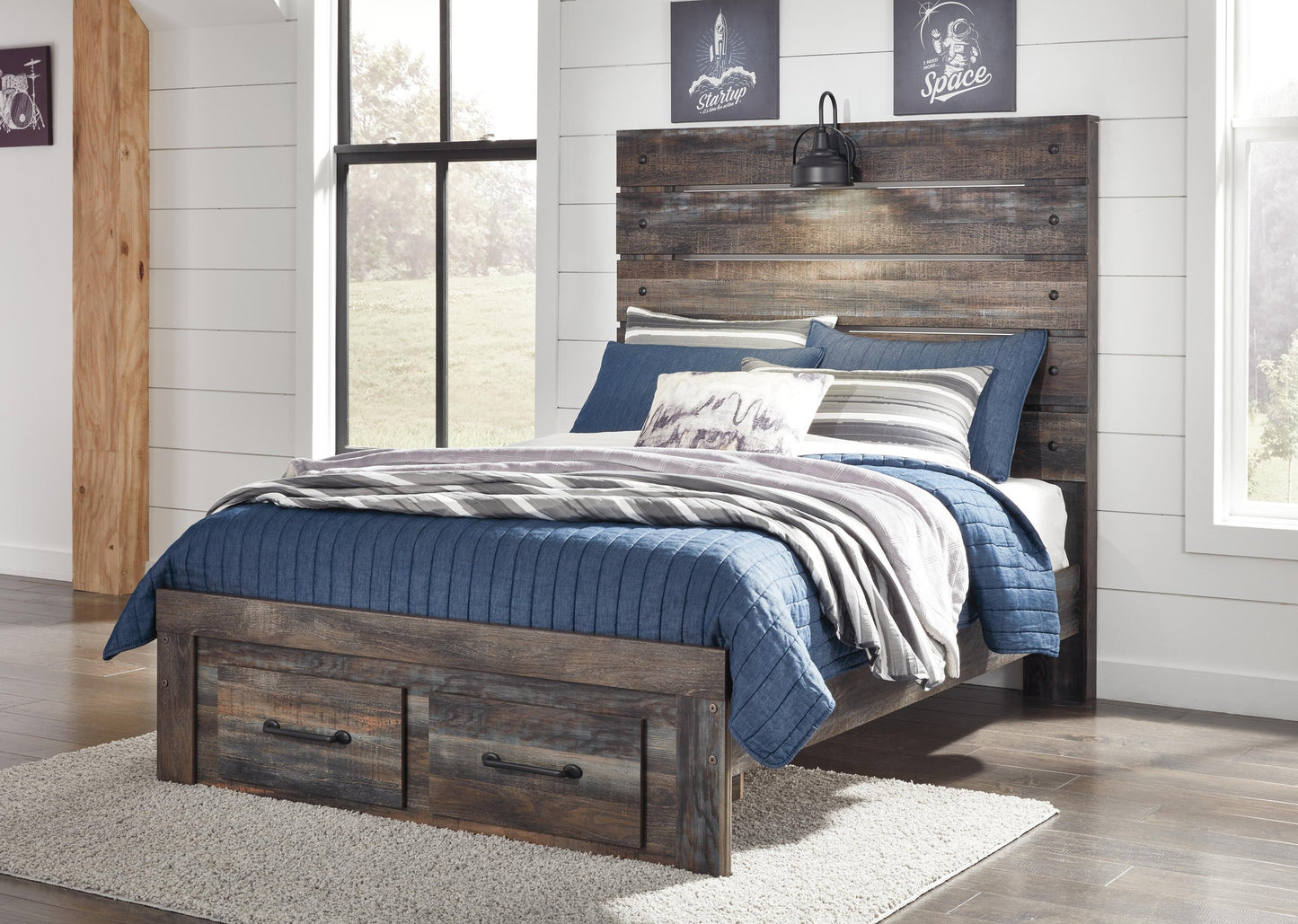 Drystan  Panel Headboard Bed With Mirrored Dresser