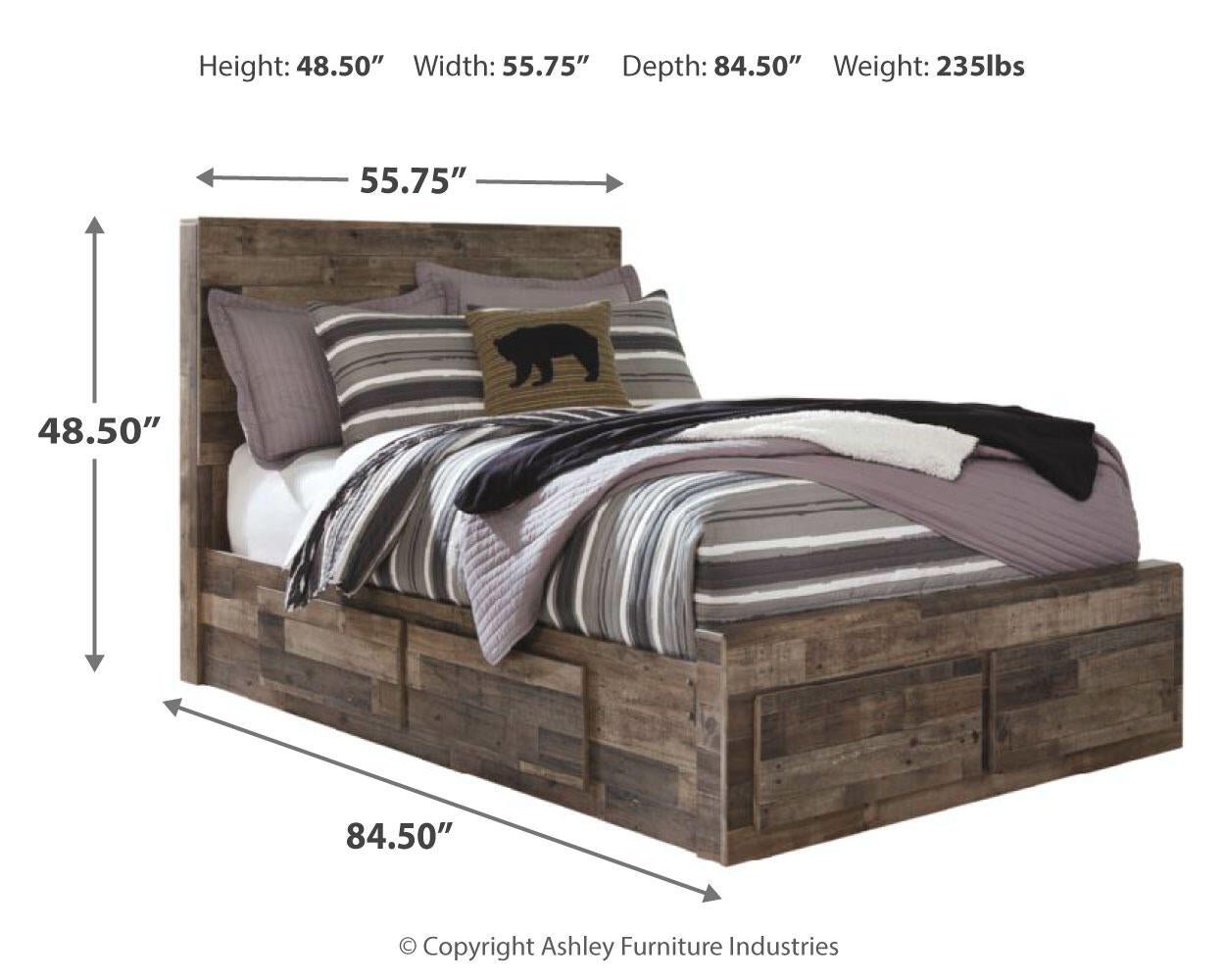 Cama con paneles Derekson con 6 cajones de almacenamiento y cómoda con espejo