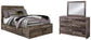 Cama con paneles Derekson con 6 cajones de almacenamiento y cómoda con espejo