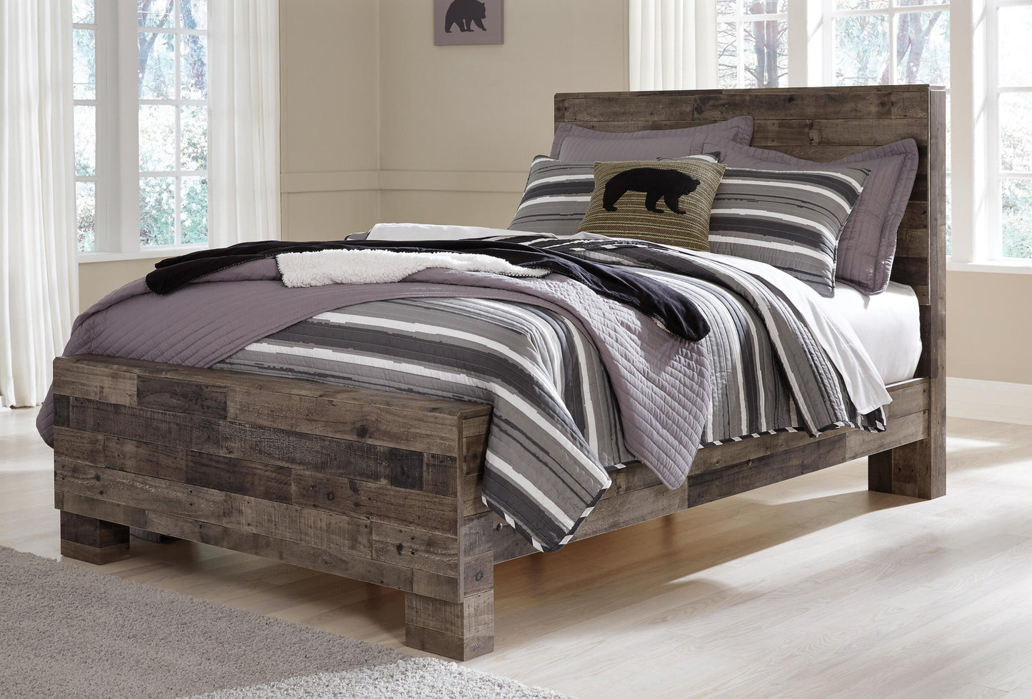 Derekson  Panel Bed With Mirrored Dresser