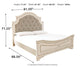 Cama tapizada con paneles y cómoda con espejo Realyn