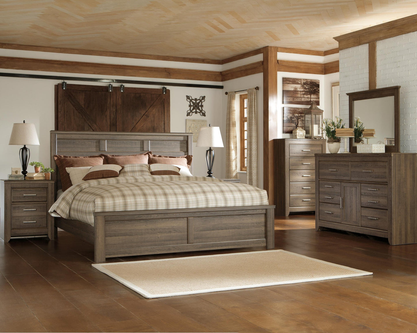 Cama con paneles Juararo California con tocador con espejo