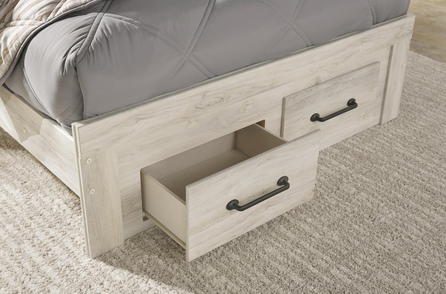 Cambeck  Panel Bed With 4 Storage Drawers With Mirrored Dresser, Chest And Nightstand