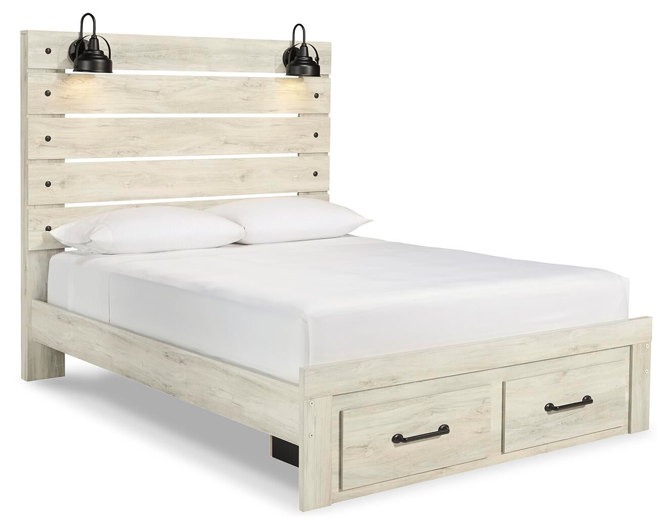Cama de panel Cambeck con 2 cajones de almacenamiento y cómoda con espejo