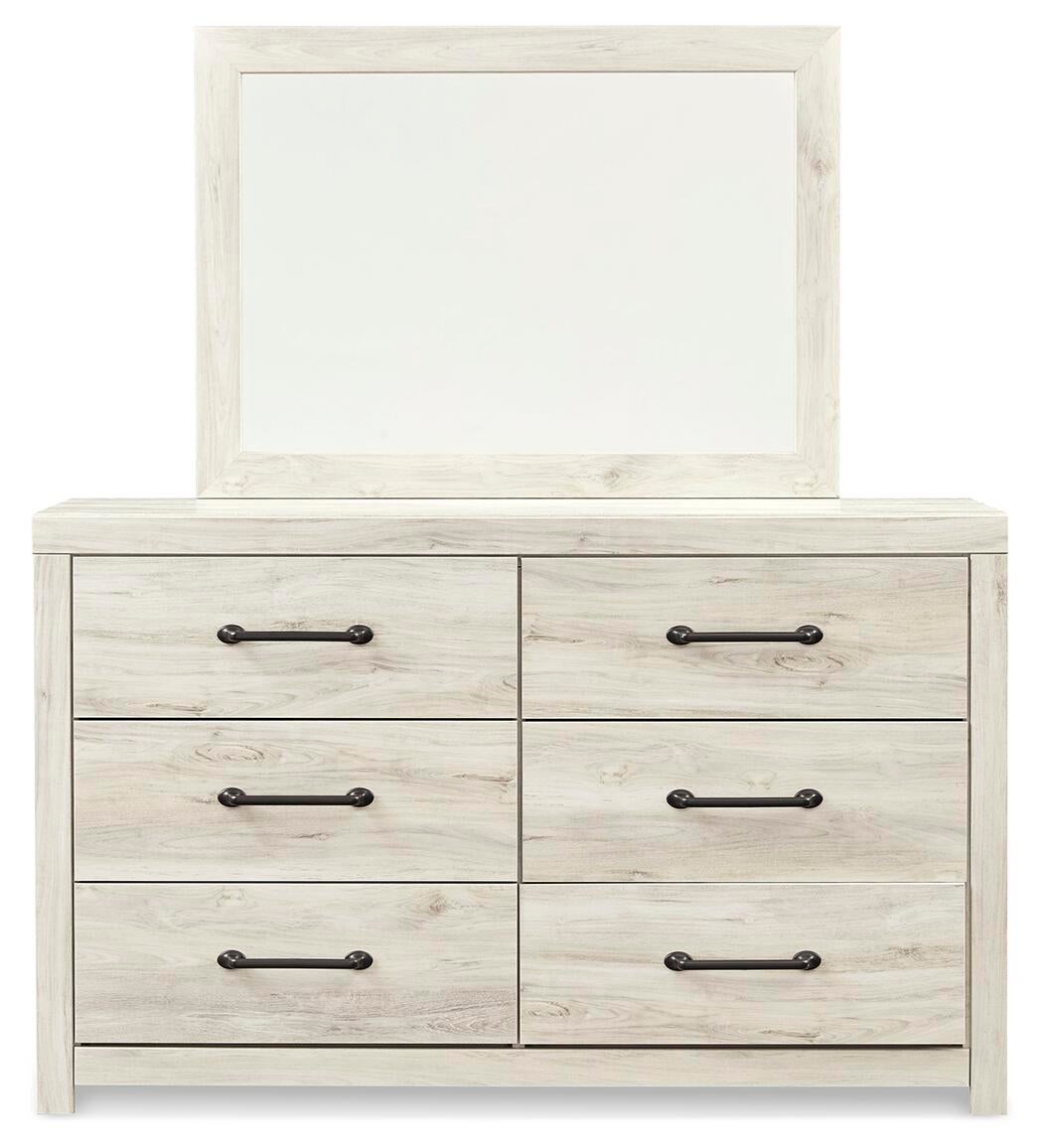Cama de panel Cambeck con 2 cajones de almacenamiento y cómoda con espejo