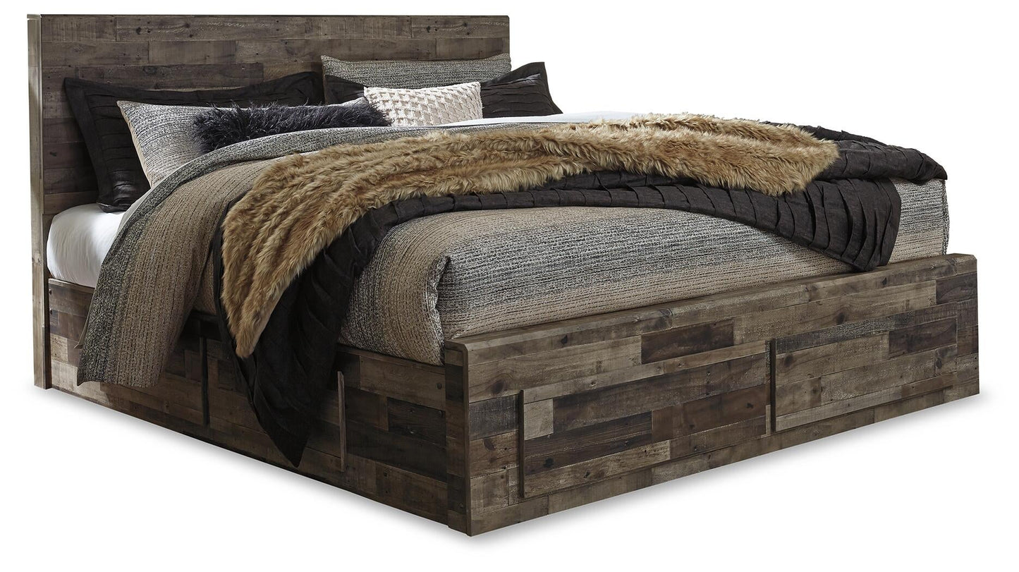 Derekson  Panel Bed With 6 Storage Drawers With Mirrored Dresser
