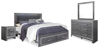 Cama con panel Lodanna con tocador con espejo y mesita de noche