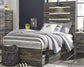 Cama Drystan con cabecera de panel y cómoda con espejo