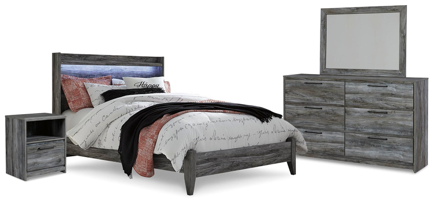 Cama con paneles, tocador con espejo y mesita de noche Baystorm