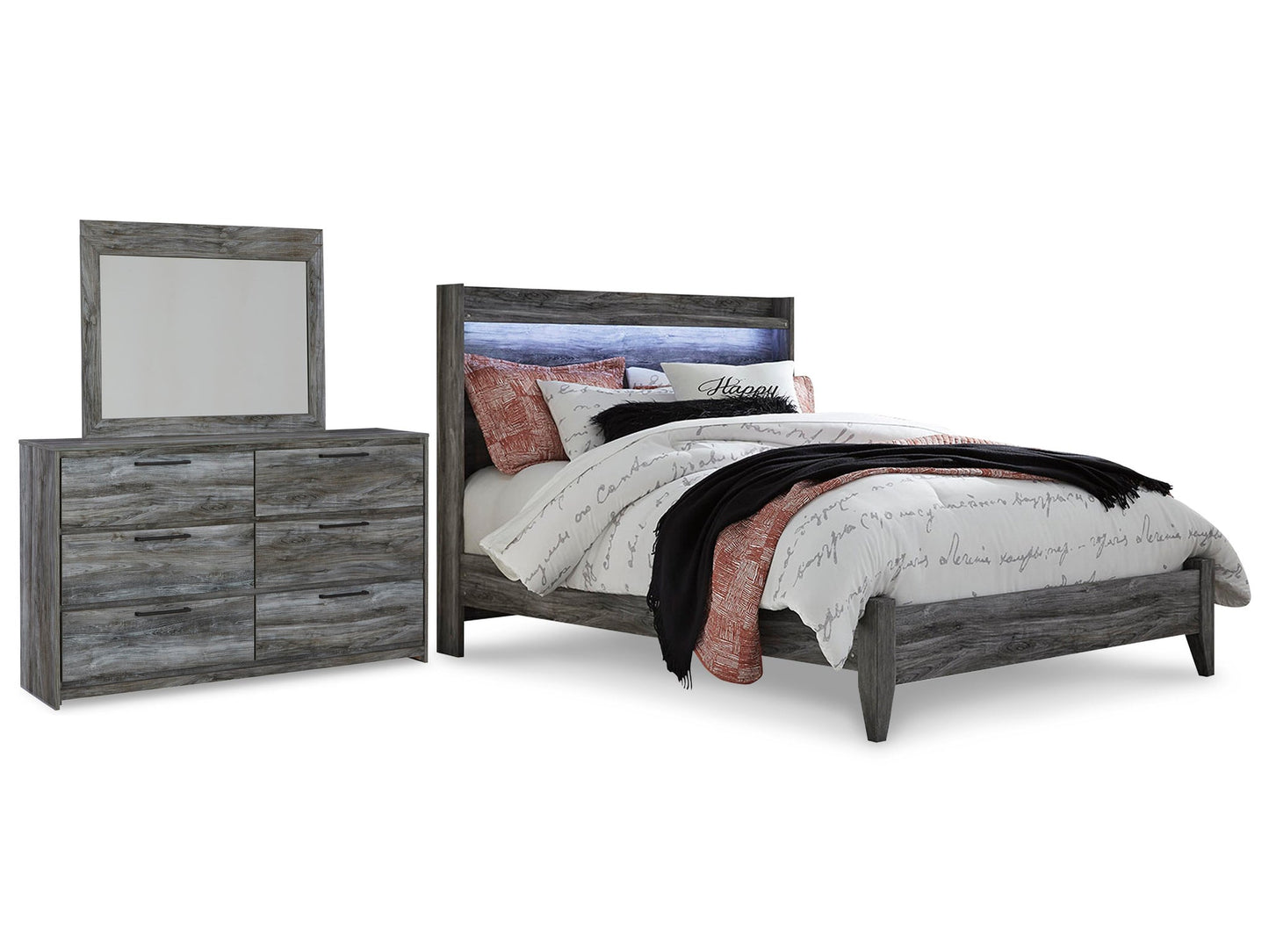 Cama de paneles Baystorm con cómoda con espejo