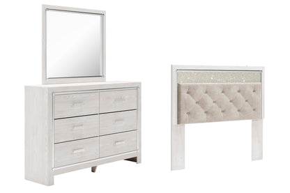 Cabecero de cama Altyra con cómoda con espejo