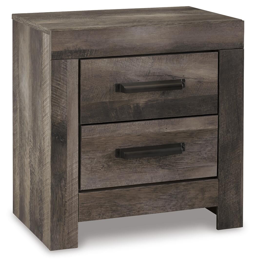 Cama Wynnlow con panel y cómoda con espejo y mesita de noche