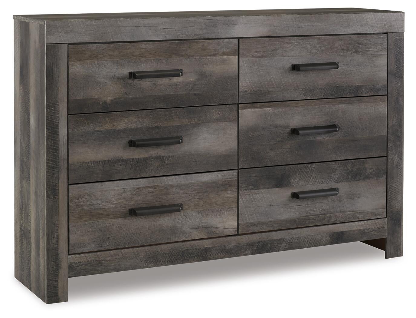 Cama Wynnlow con panel y cómoda con espejo y mesita de noche