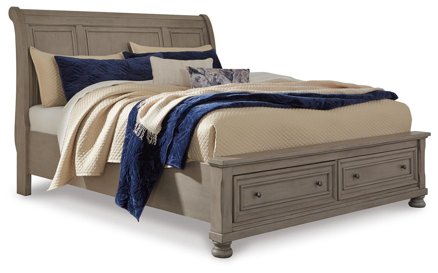 Lettner  Sleigh Bed With 2 Storage Drawers With Mirrored Dresser, Chest And Nightstand