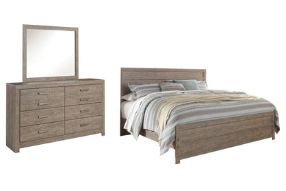Cama con paneles y cómoda con espejo Culverbach
