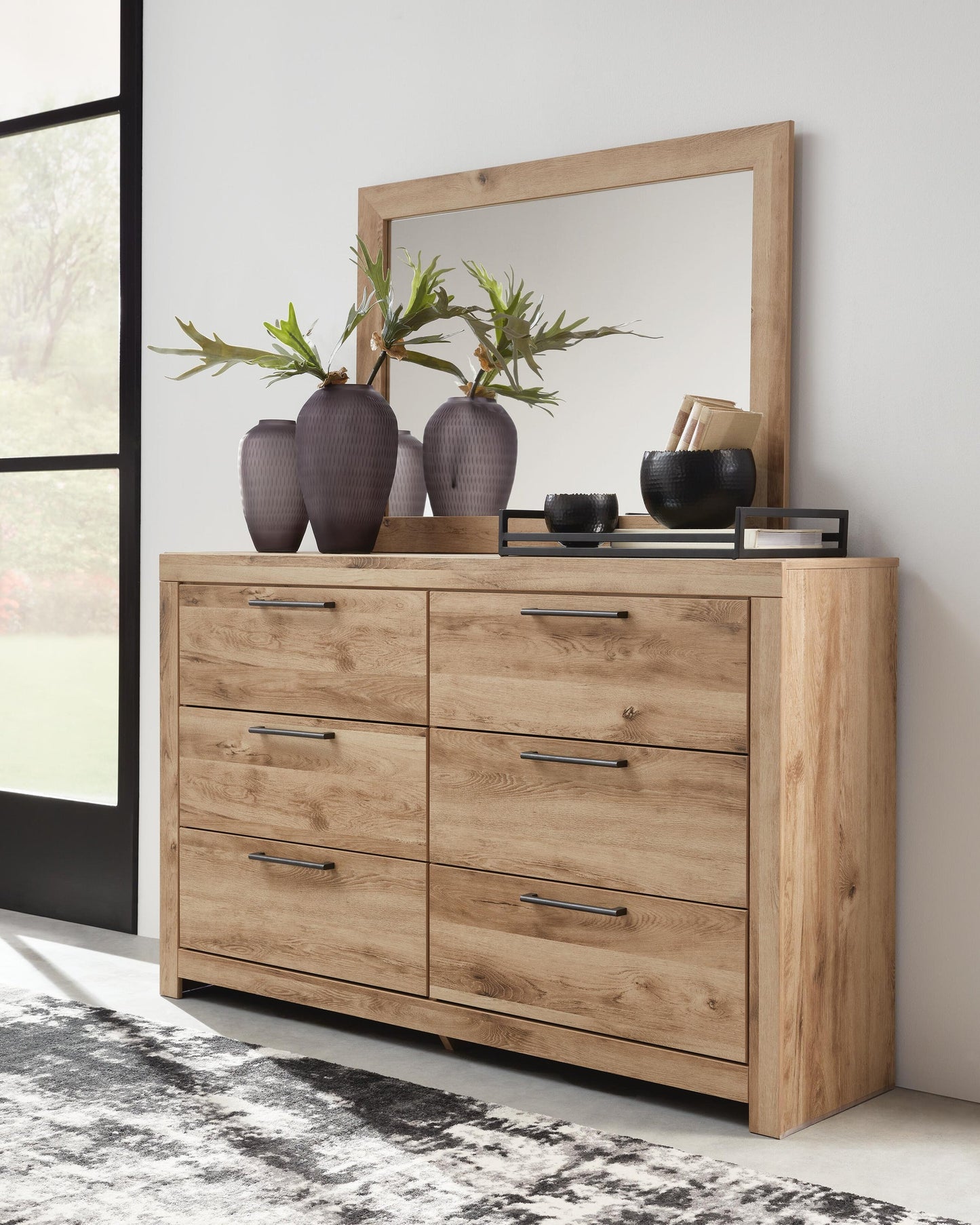 Hyanna  Panel Bed With 1 Side Storage, Dresser, Mirror, Chest And Nightstand
