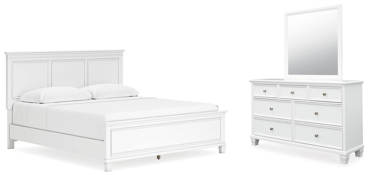 Cama con paneles y cómoda con espejo Fortman