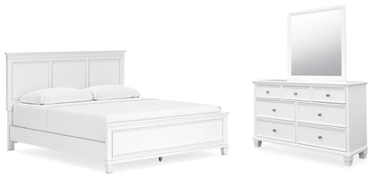 Cama con paneles y cómoda con espejo Fortman