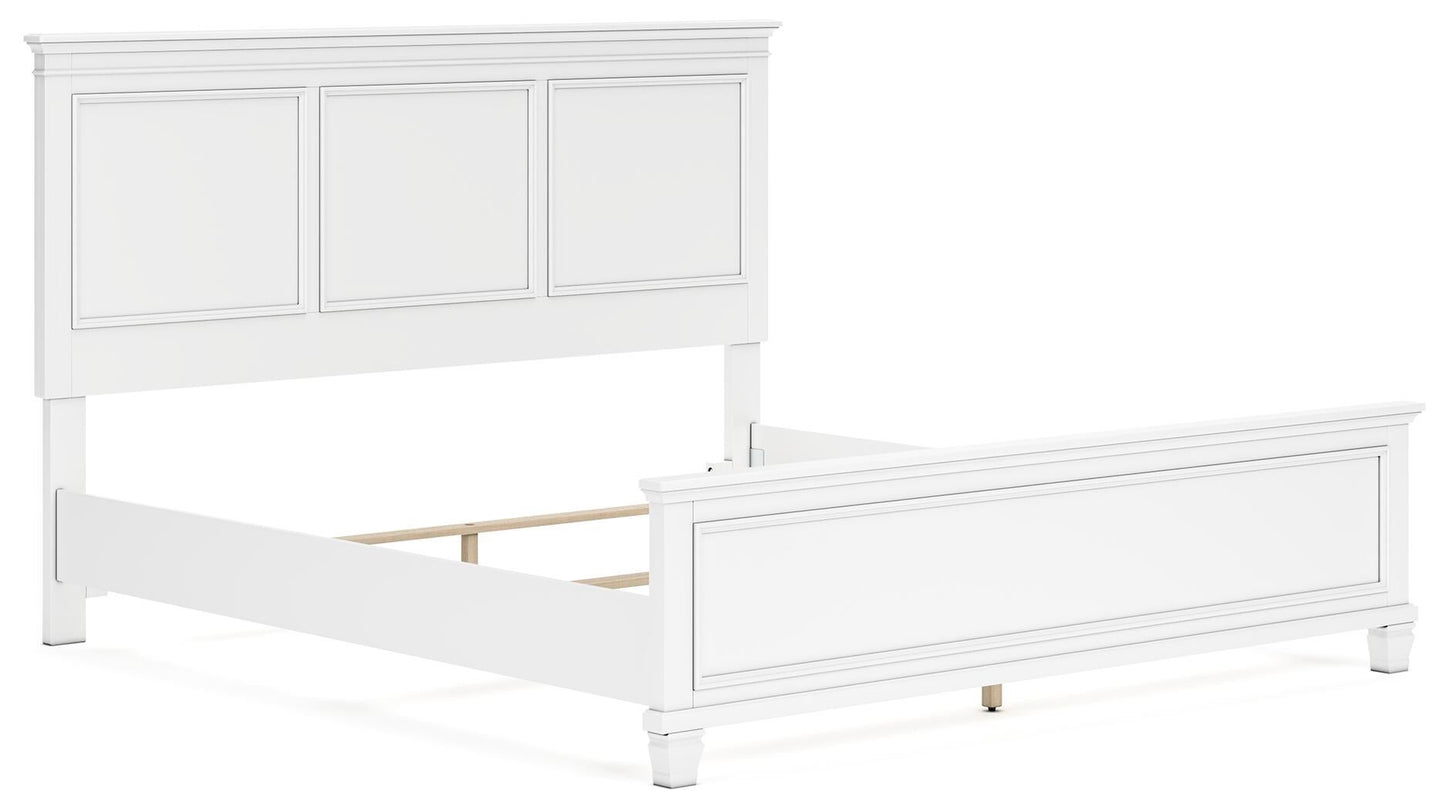 Cama con paneles y cómoda con espejo Fortman