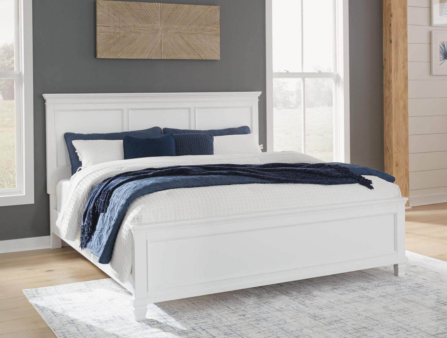 Cama con paneles y cómoda con espejo Fortman