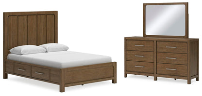 Cama con paneles Cabalynn con almacenamiento y cómoda con espejo