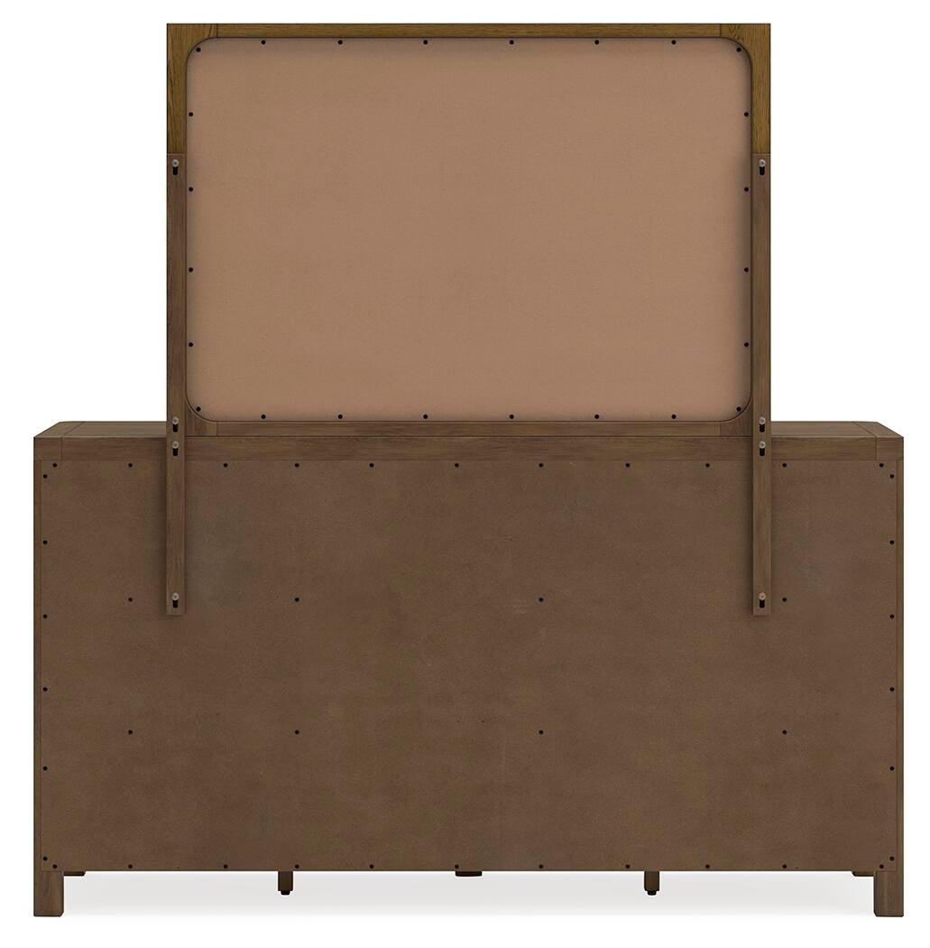 Cama con paneles Cabalynn con almacenamiento y cómoda con espejo