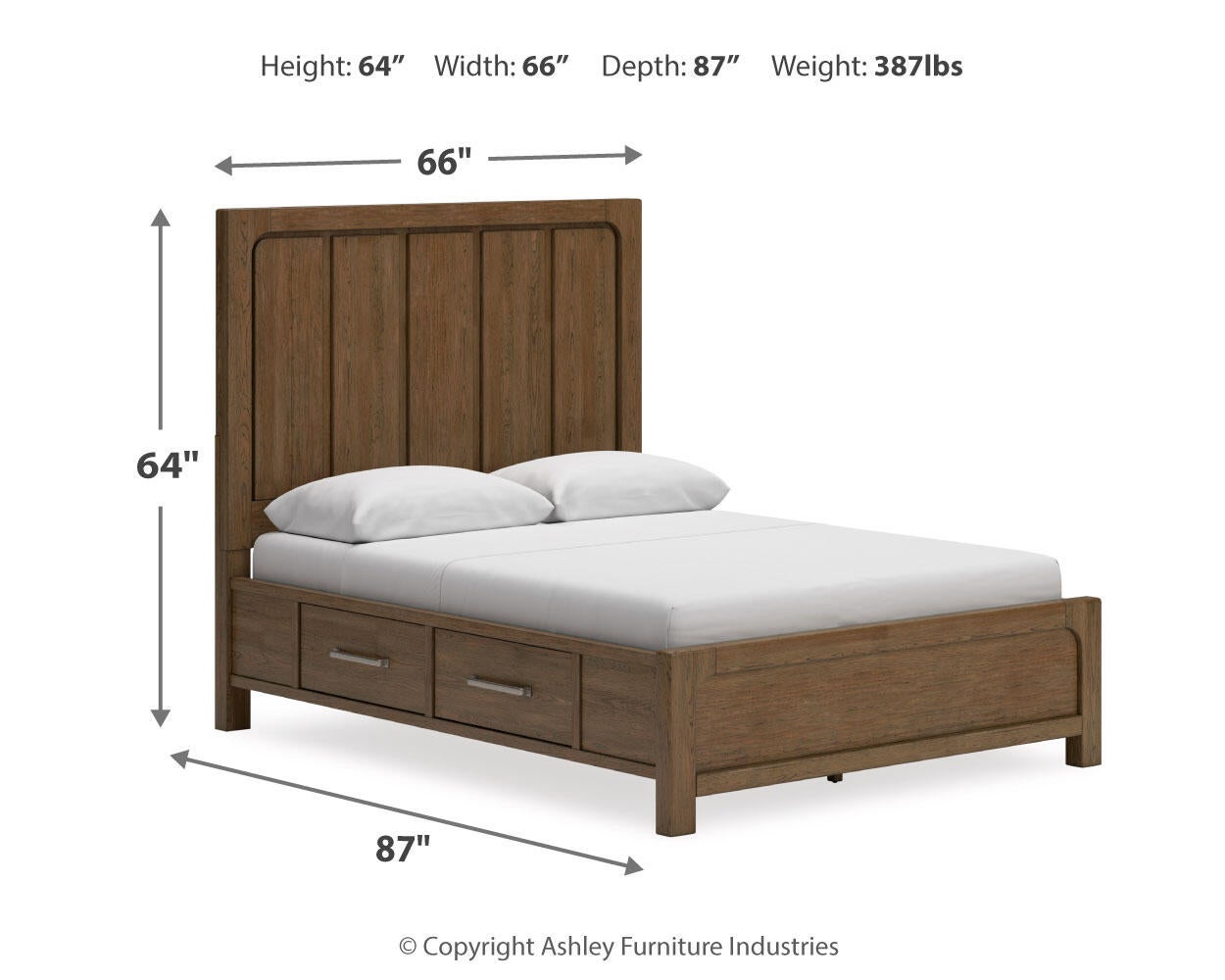 Cama con paneles Cabalynn con almacenamiento y cómoda con espejo