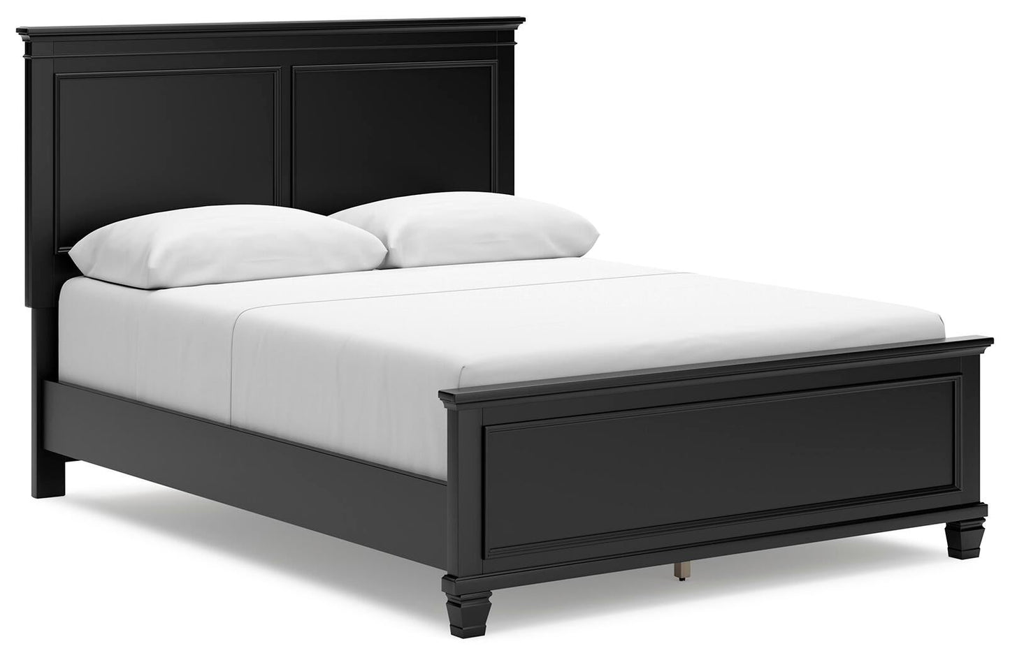 Cama con paneles Lanolee con tocador con espejo y mesita de noche