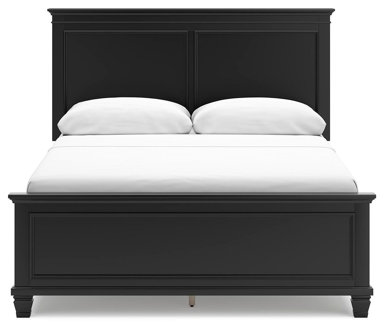 Cama con paneles Lanolee con tocador con espejo y mesita de noche