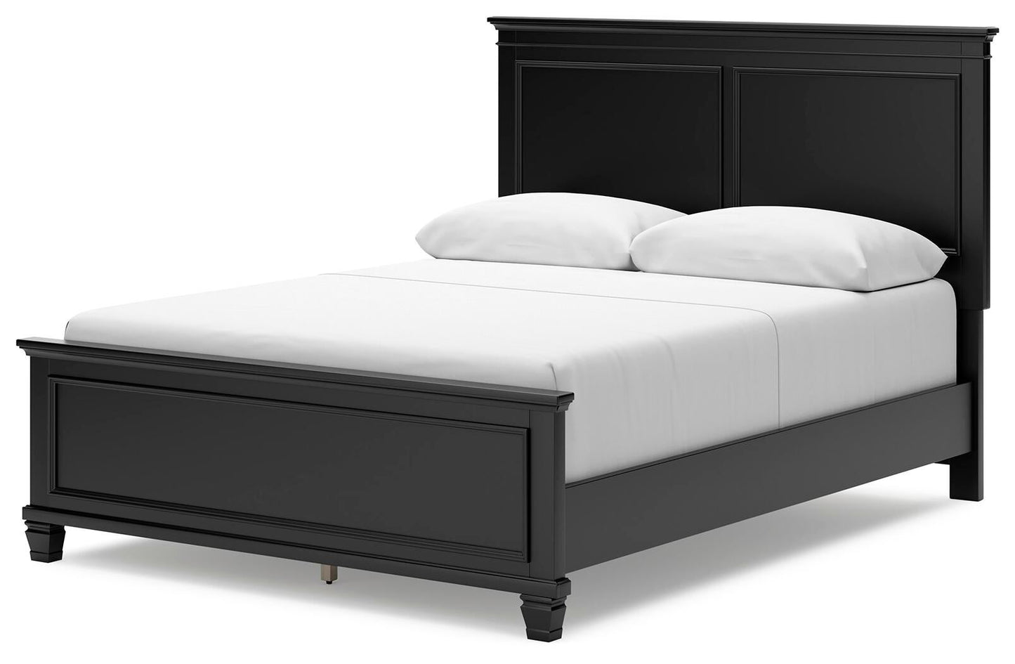 Cama con paneles Lanolee con tocador con espejo y mesita de noche
